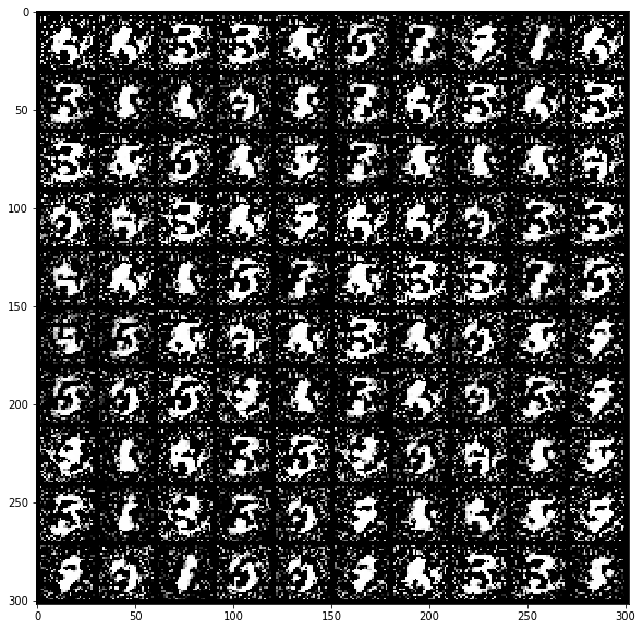 Softmax GAN after 10 epoch, 100 samples.