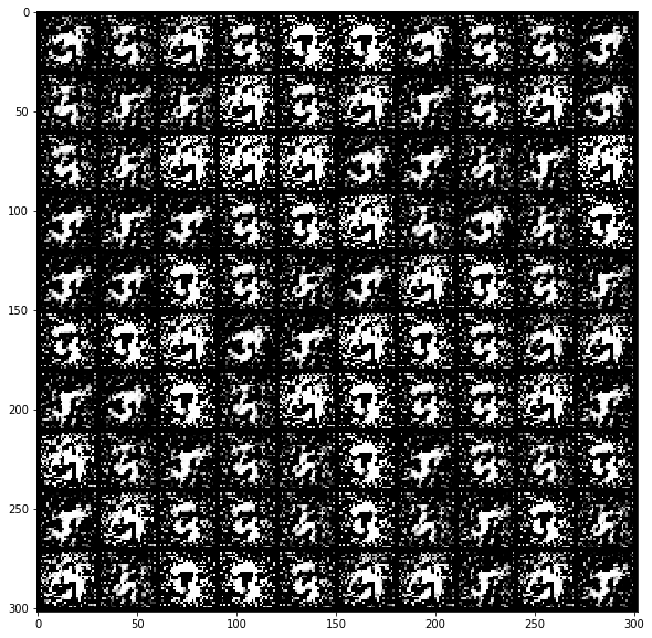 Softmax GAN after 10 epoch, 100 samples.