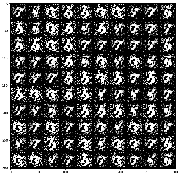 Softmax GAN after 5 epoch, 100 samples.